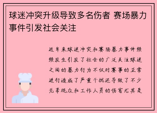 球迷冲突升级导致多名伤者 赛场暴力事件引发社会关注